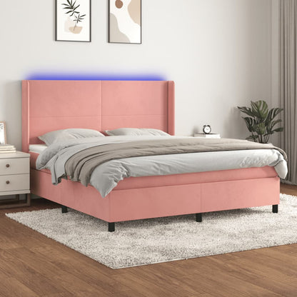 Box Spring Postel S Matrací A Led Samet Růžová