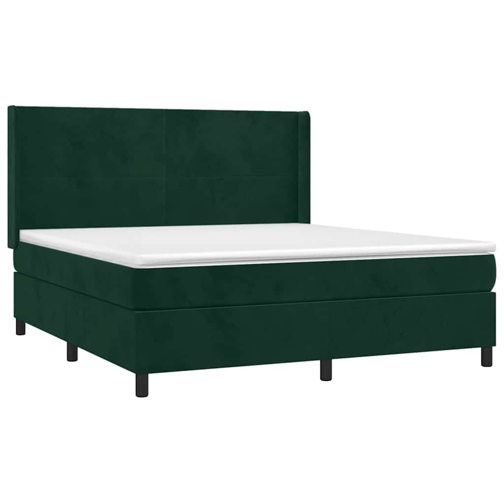 Box Spring Postel S Matrací A Led Tmavě Zelená 180X200 Cm Samet