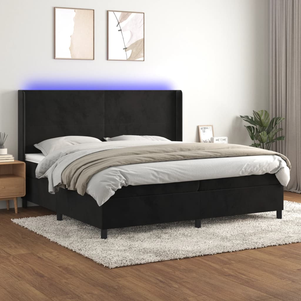 Box Spring Postel S Matrací A Led Černá Samet Černá