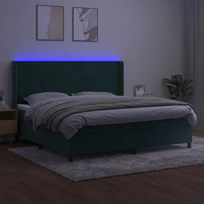 Box Spring Postel S Matrací A Led Tmavě Zelená 200X200 Cm Samet