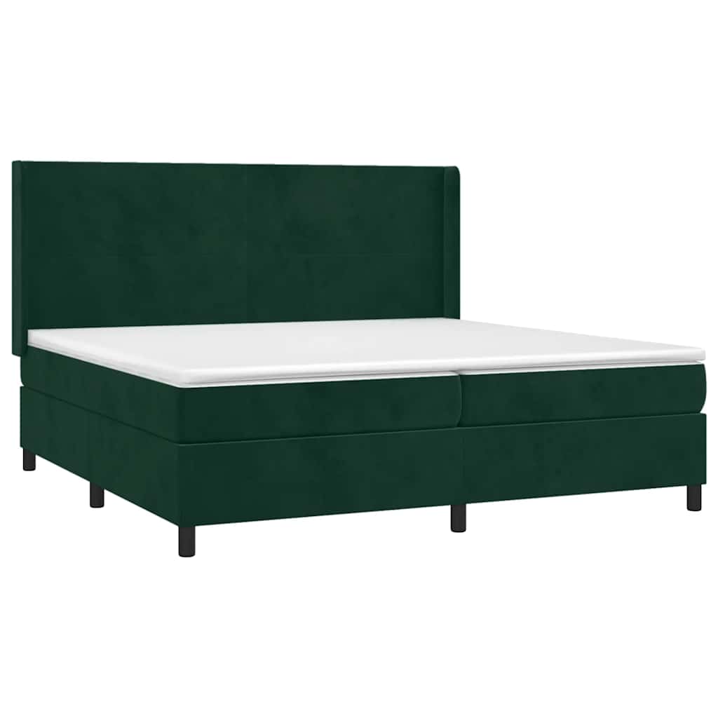 Box Spring Postel S Matrací A Led Tmavě Zelená 200X200 Cm Samet