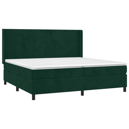 Box Spring Postel S Matrací A Led Tmavě Zelená 200X200 Cm Samet