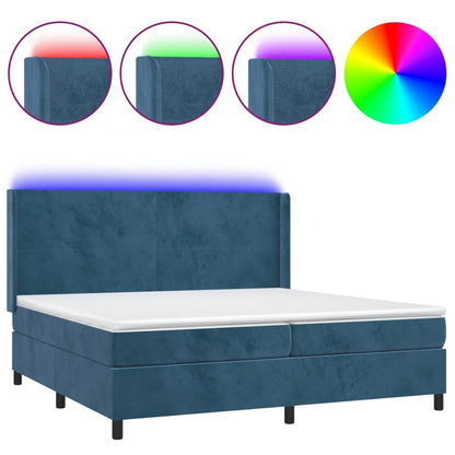 Box Spring Postel S Matrací A Led Tmavě Modrá 200X200 Cm Samet