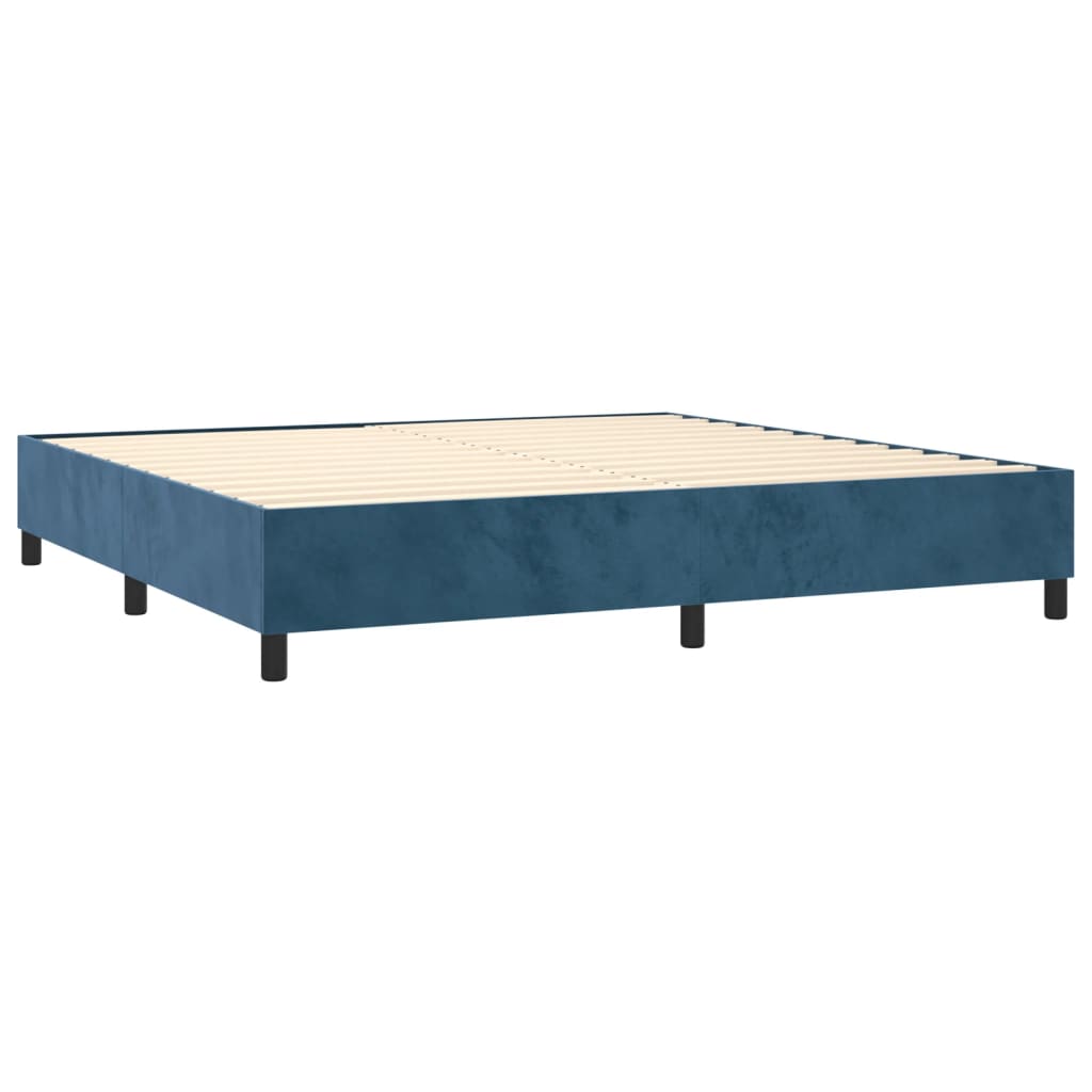 Box Spring Postel S Matrací A Led Tmavě Modrá 200X200 Cm Samet
