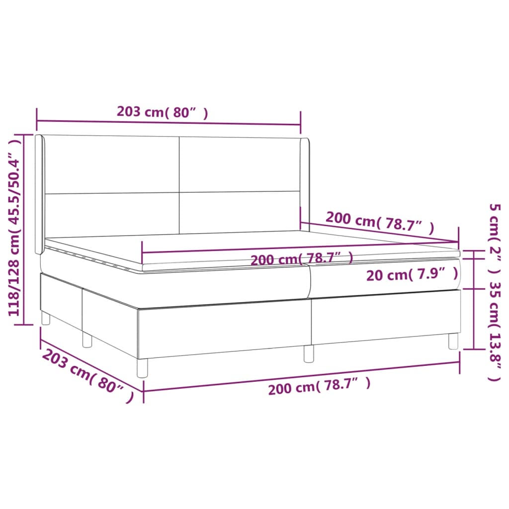 Box Spring Postel S Matrací A Led Tmavě Modrá 200X200 Cm Samet
