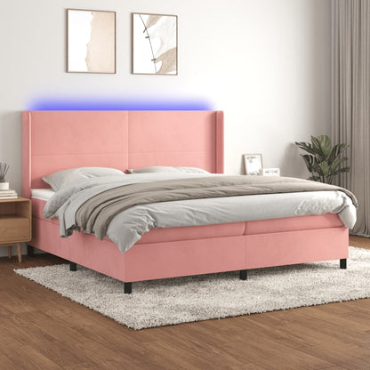 Box Spring Postel S Matrací A Led Samet Růžová