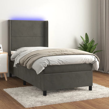Box Spring Postel S Matrací A Led Samet Tmavě Šedá