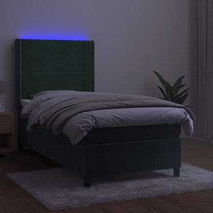 Box Spring Postel S Matrací A Led Tmavě Zelená 90X190 Cm Samet