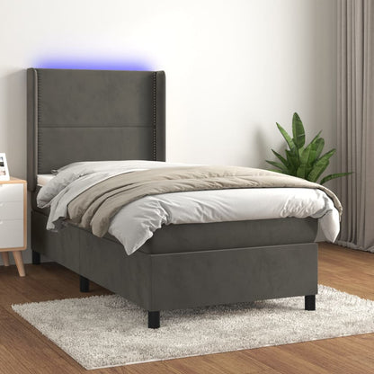 Box Spring Postel S Matrací A Led Samet Tmavě Šedá