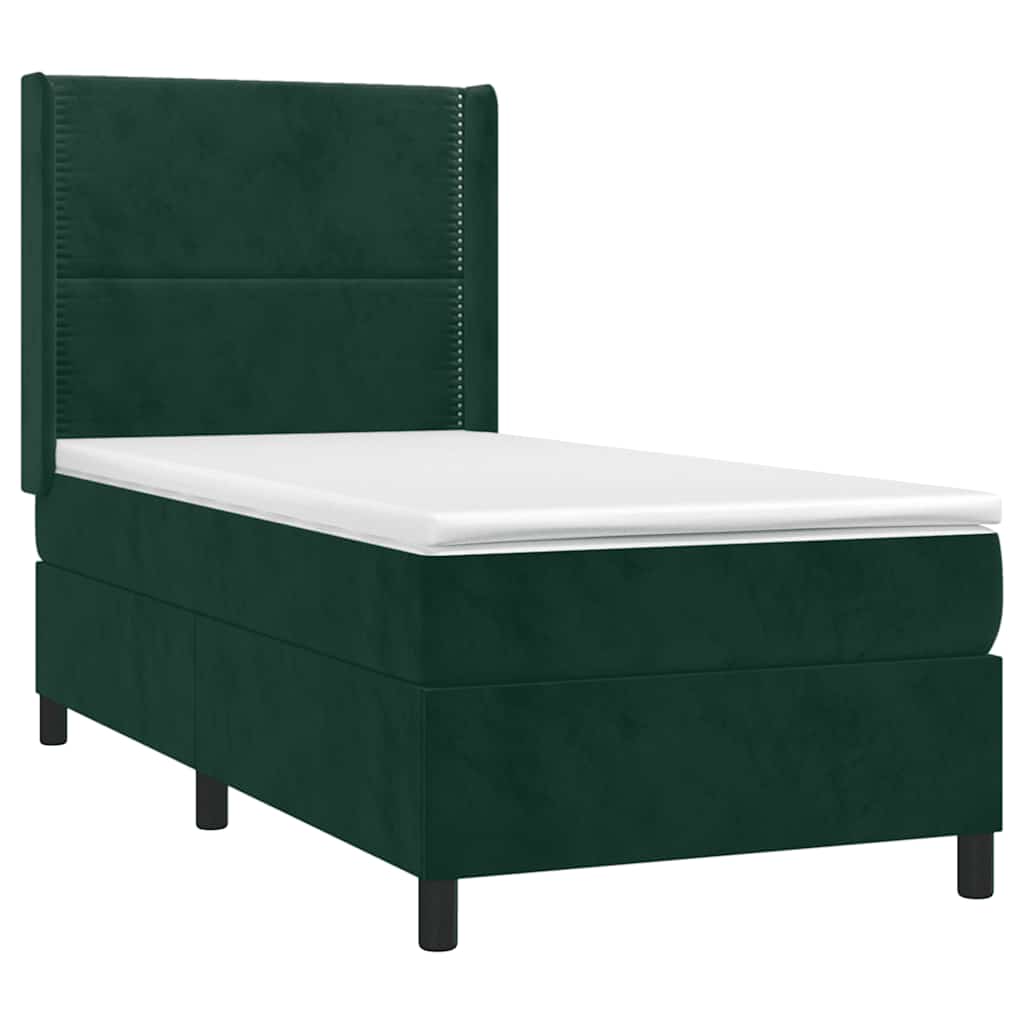 Box Spring Postel S Matrací A Led Tmavě Zelená 90X200 Cm Samet