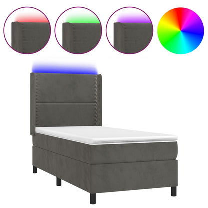 Box Spring Postel S Matrací A Led Samet Tmavě Šedá