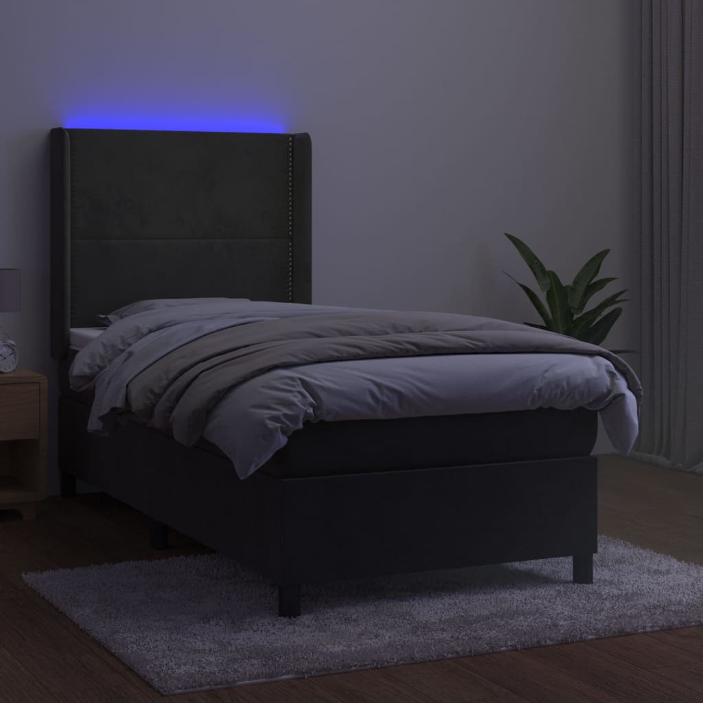 Box Spring Postel S Matrací A Led Samet Tmavě Šedá