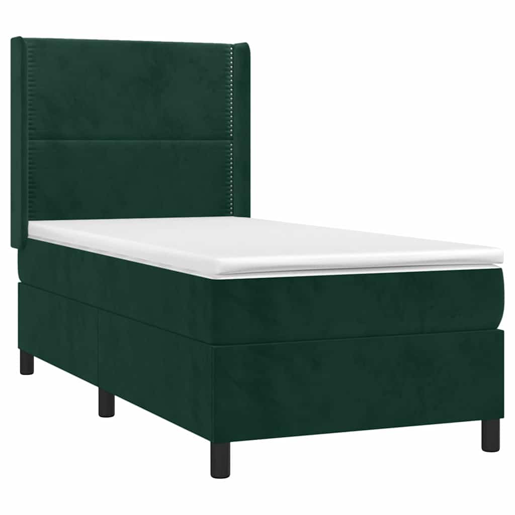 Box Spring Postel S Matrací A Led Tmavě Zelená 100X200 Cm Samet