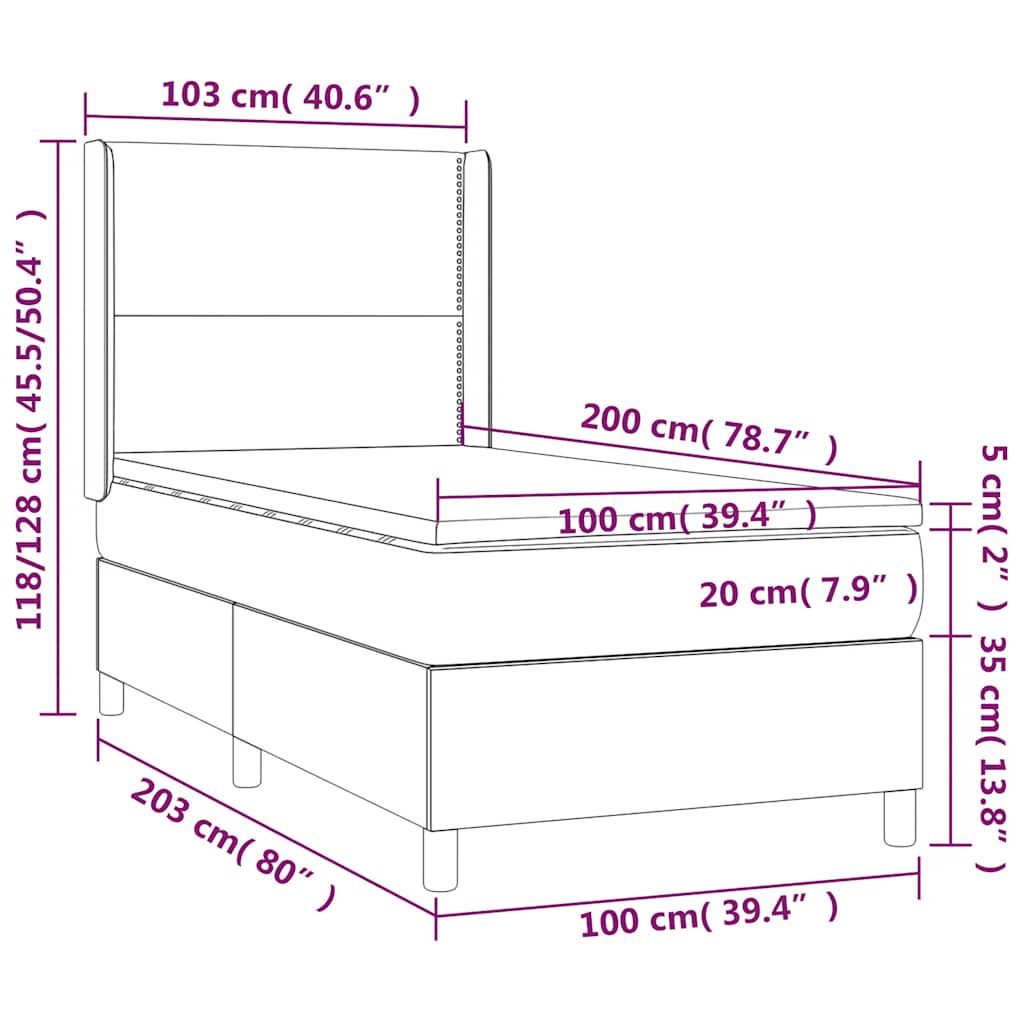 Box Spring Postel S Matrací A Led Tmavě Zelená 100X200 Cm Samet