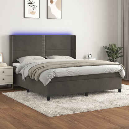 Box Spring Postel S Matrací A Led Samet Tmavě Šedá