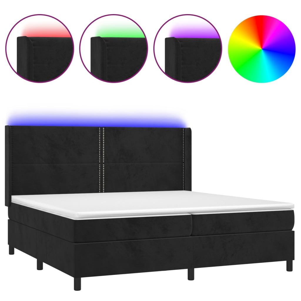 Box Spring Postel S Matrací A Led Černá Samet Černá