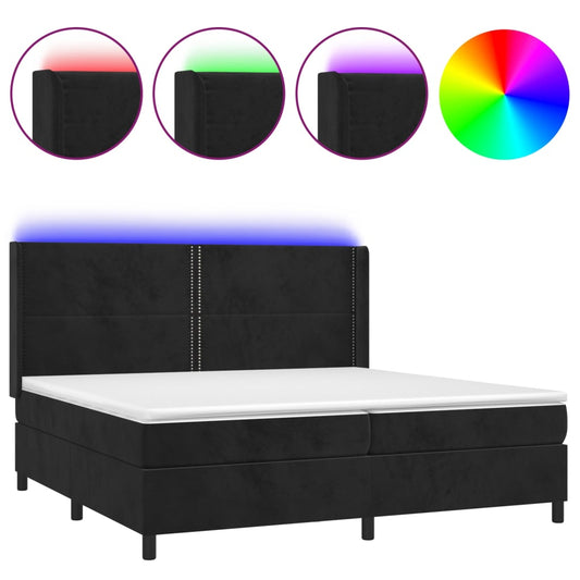 Box Spring Postel S Matrací A Led Černá Samet Černá
