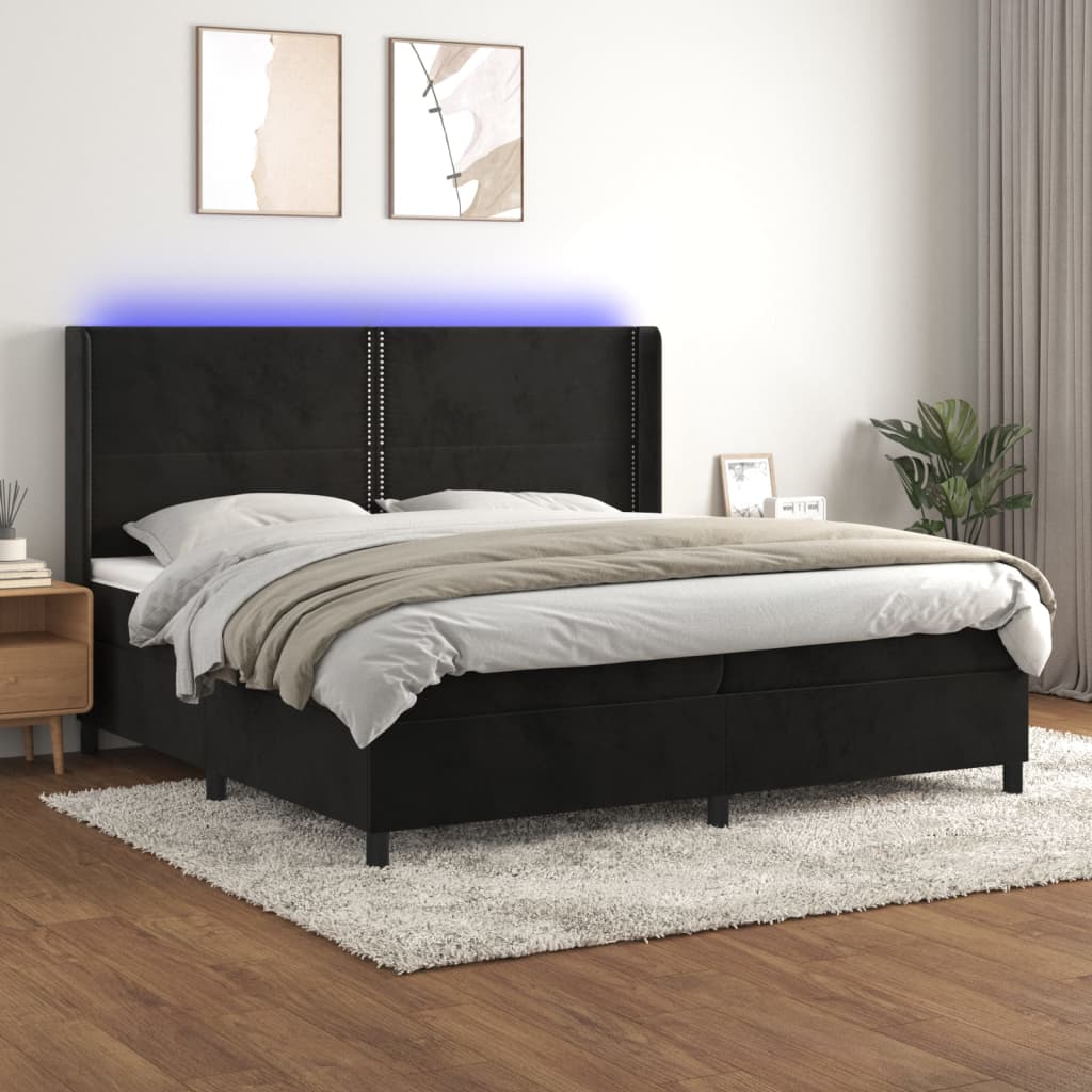 Box Spring Postel S Matrací A Led Černá Samet Černá