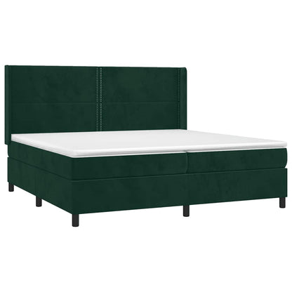Box Spring Postel S Matrací A Led Tmavě Zelená 200X200 Cm Samet