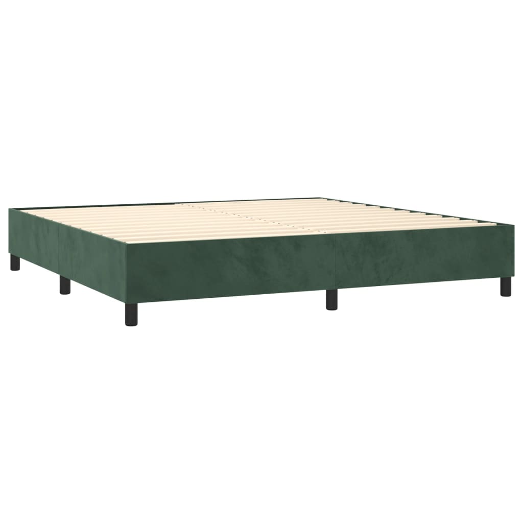 Box Spring Postel S Matrací A Led Tmavě Zelená 200X200 Cm Samet
