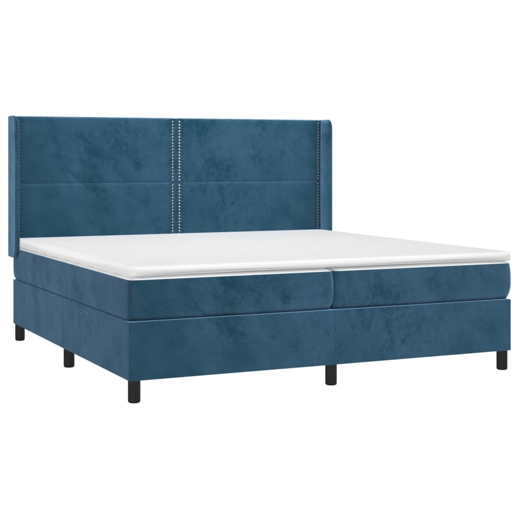 Box Spring Postel S Matrací A Led Tmavě Modrá 200X200 Cm Samet