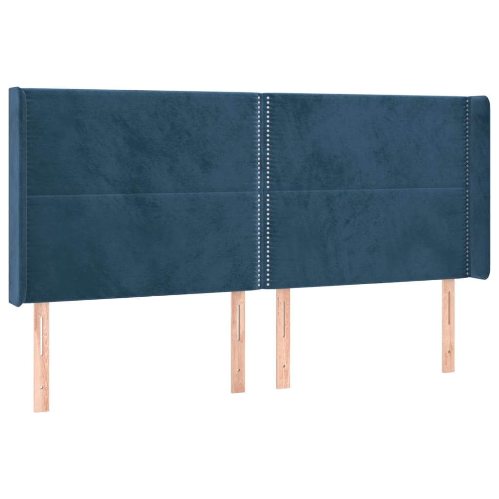 Box Spring Postel S Matrací A Led Tmavě Modrá 200X200 Cm Samet