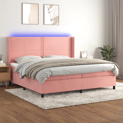 Box Spring Postel S Matrací A Led Samet Růžová