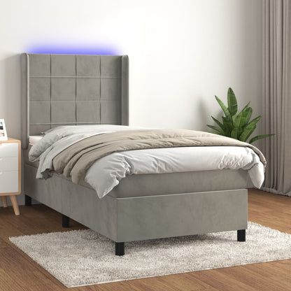 Box Spring Postel S Matrací A Led Samet Světle Šedá