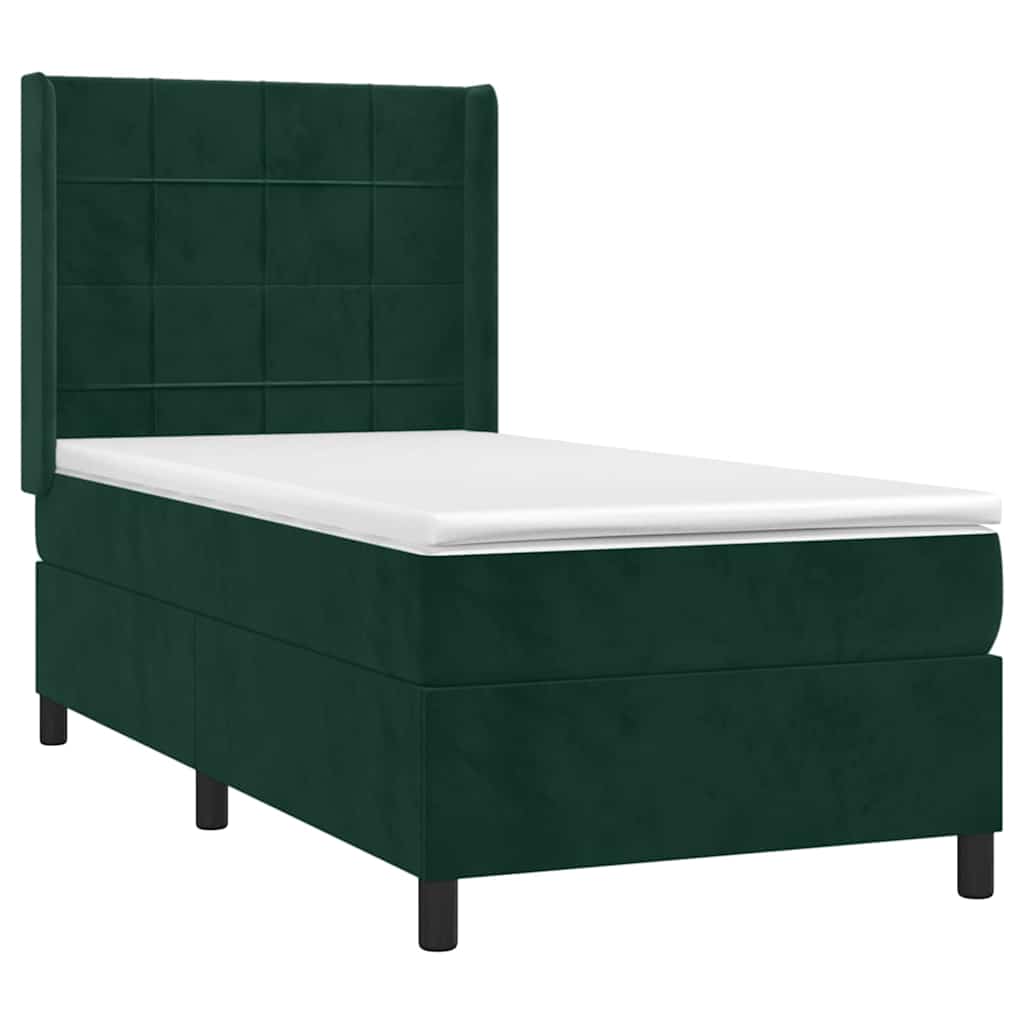 Box Spring Postel S Matrací A Led Tmavě Zelená 100X200 Cm Samet