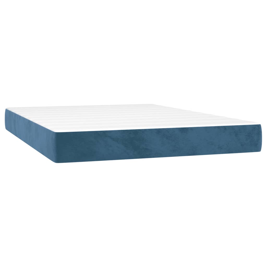 Box Spring Postel S Matrací A Led Tmavě Modrá 140X190 Cm Samet