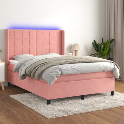 Box Spring Postel S Matrací A Led Samet Růžová