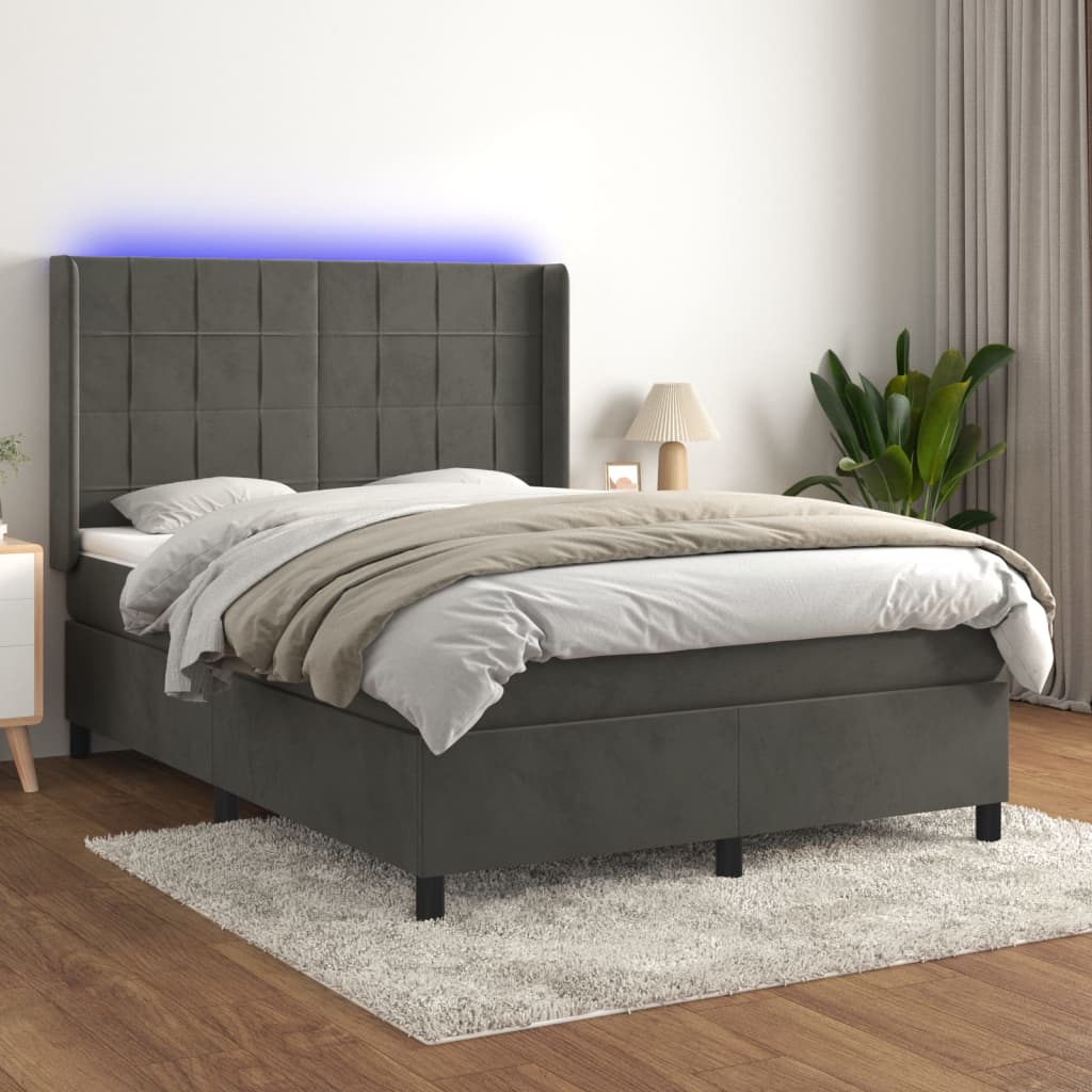 Box Spring Postel S Matrací A Led Samet Tmavě Šedá