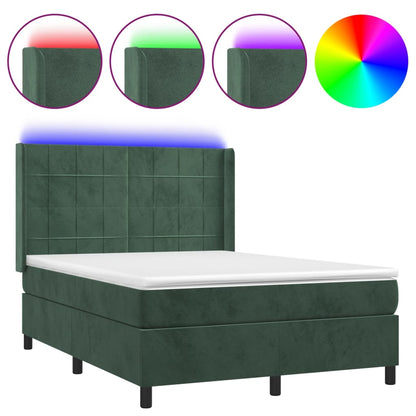 Box Spring Postel S Matrací A Led Tmavě Zelená 140X200 Cm Samet