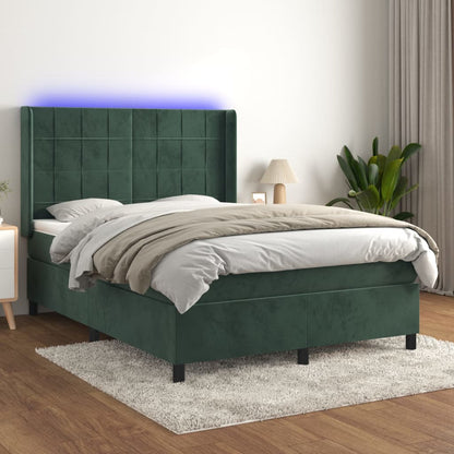 Box Spring Postel S Matrací A Led Tmavě Zelená 140X200 Cm Samet