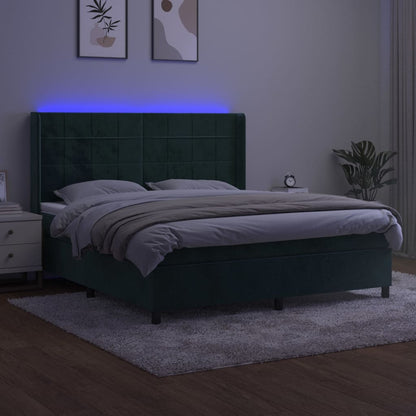 Box Spring Postel S Matrací A Led Tmavě Zelená 160X200 Cm Samet