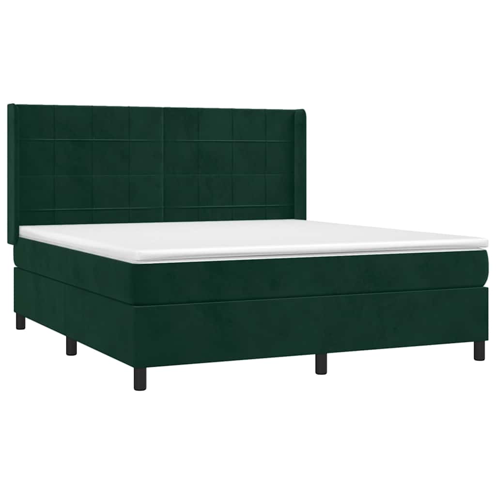 Box Spring Postel S Matrací A Led Tmavě Zelená 160X200 Cm Samet