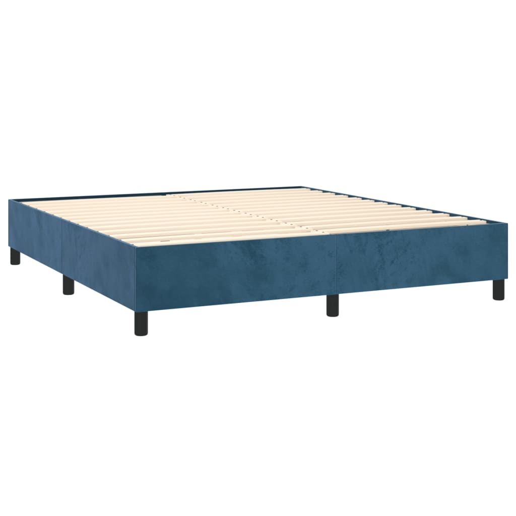 Box Spring Postel S Matrací A Led Tmavě Modrá 160X200 Cm Samet