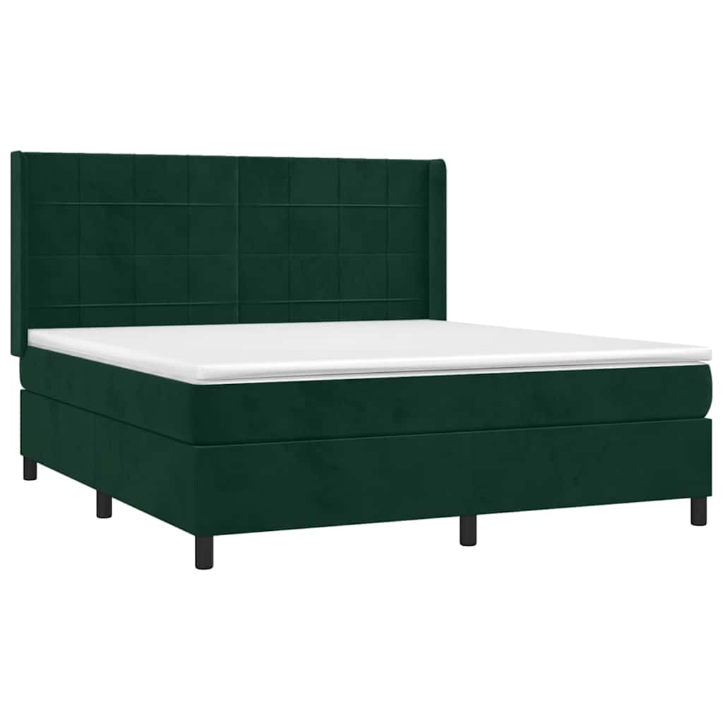 Box Spring Postel S Matrací A Led Tmavě Zelená 180X200 Cm Samet