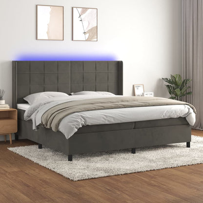 Box Spring Postel S Matrací A Led Samet Tmavě Šedá