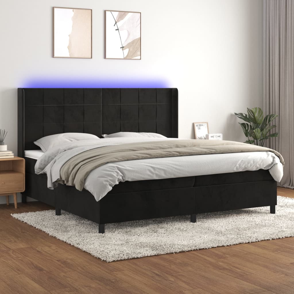 Box Spring Postel S Matrací A Led Černá Samet Černá