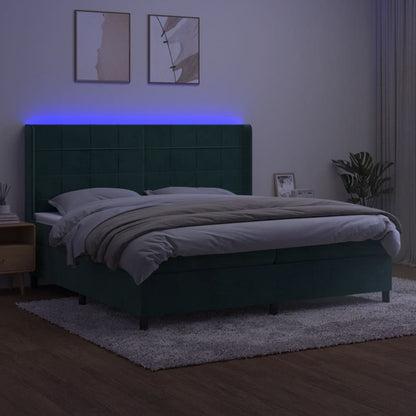 Box Spring Postel S Matrací A Led Tmavě Zelená 200X200 Cm Samet