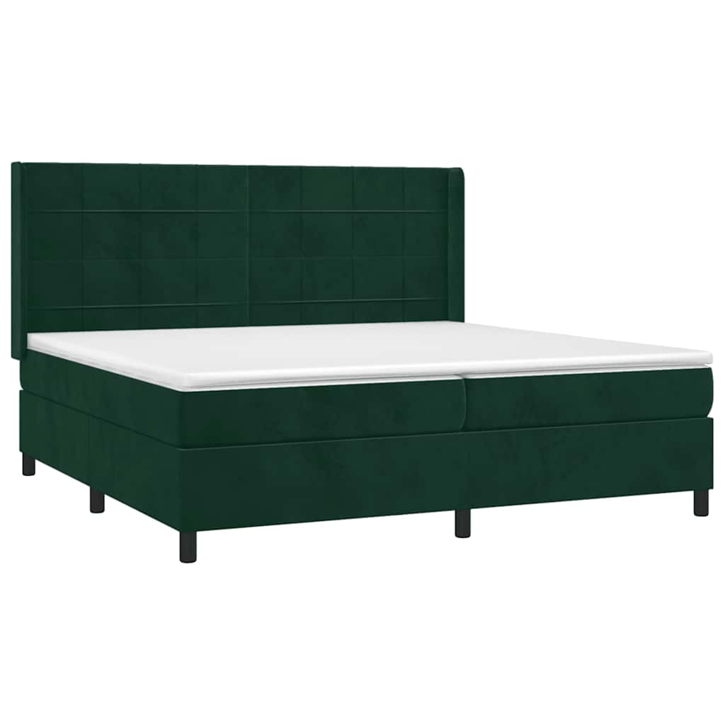 Box Spring Postel S Matrací A Led Tmavě Zelená 200X200 Cm Samet