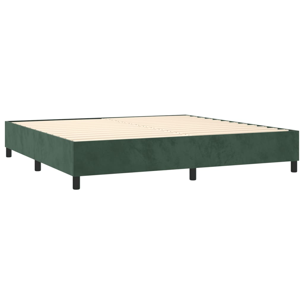 Box Spring Postel S Matrací A Led Tmavě Zelená 200X200 Cm Samet