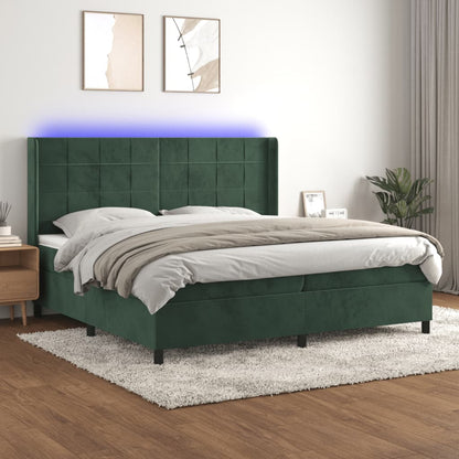 Box Spring Postel S Matrací A Led Tmavě Zelená 200X200 Cm Samet