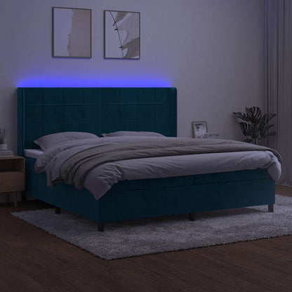 Box Spring Postel S Matrací A Led Tmavě Modrá 200X200 Cm Samet