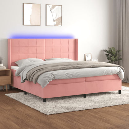 Box Spring Postel S Matrací A Led Samet Růžová
