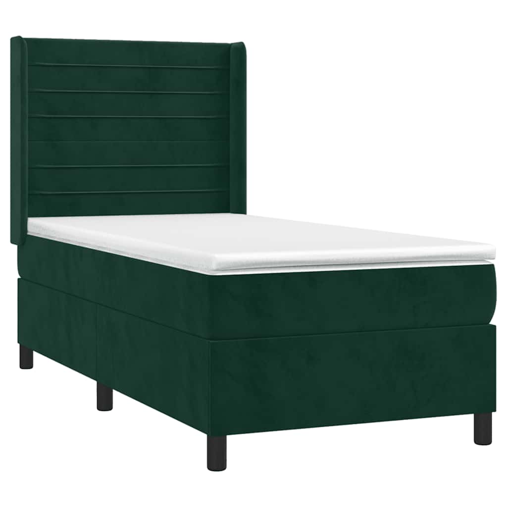 Box Spring Postel S Matrací A Led Tmavě Zelená 80X200 Cm Samet