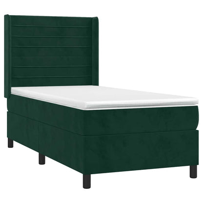 Box Spring Postel S Matrací A Led Tmavě Zelená 90X190 Cm Samet