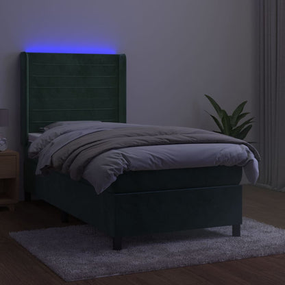 Box Spring Postel S Matrací A Led Tmavě Zelená 90X200 Cm Samet