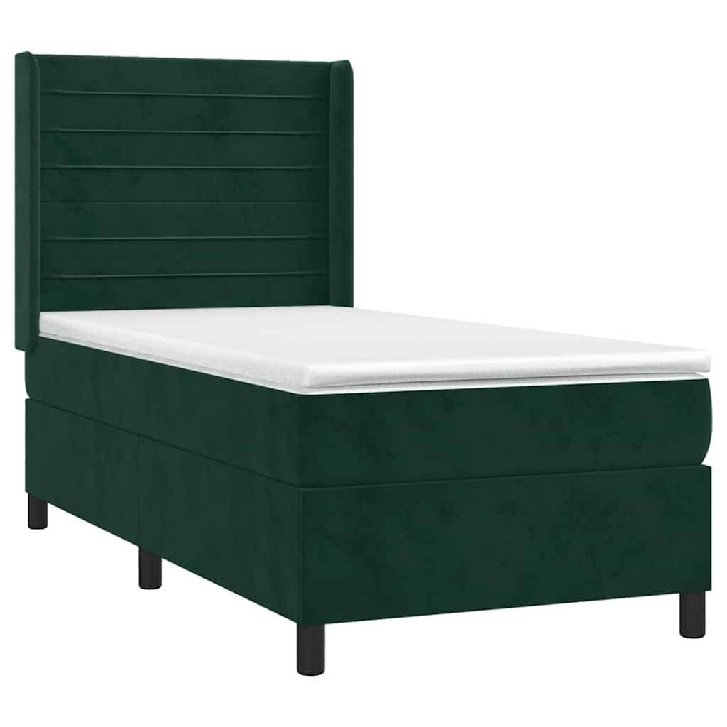 Box Spring Postel S Matrací A Led Tmavě Zelená 90X200 Cm Samet
